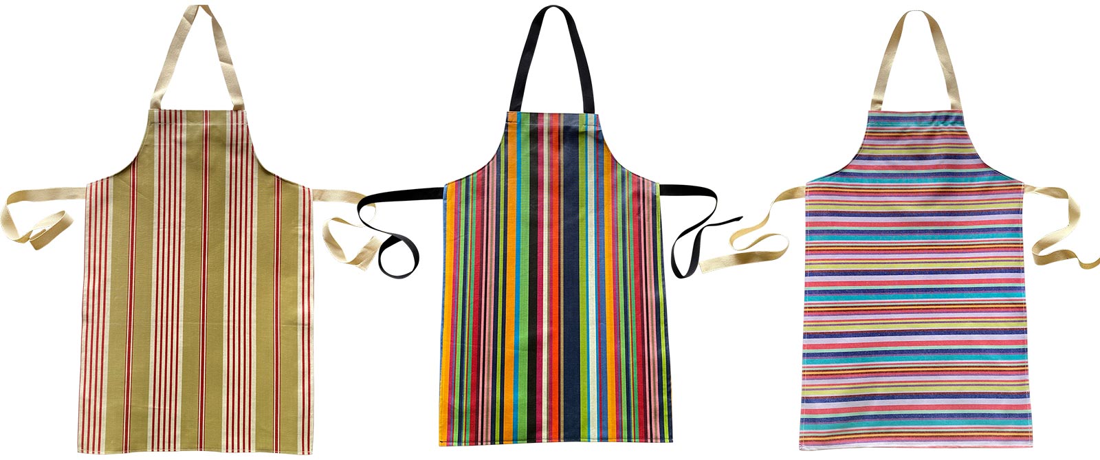 Cream Striped PVC Kids Aprons | Oilcloth Aprons for Children Cream  Green  Turquoise  Stripes