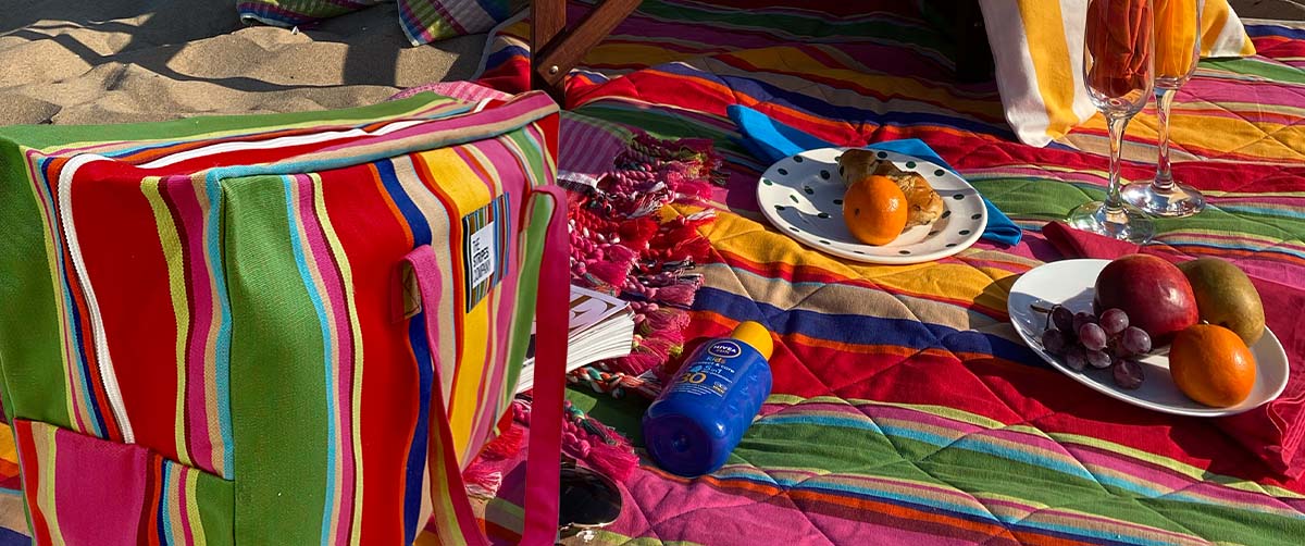 Rainbow Striped Picnic Blanket | Roll Up Picnic Mats Multi Colour Stripes