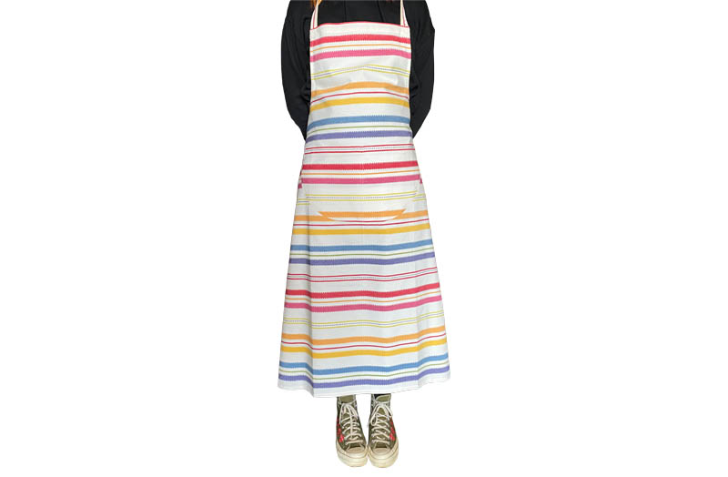 Stripe Cotton Aprons Off White with Stripes Of Pastel Rainbow Colours 