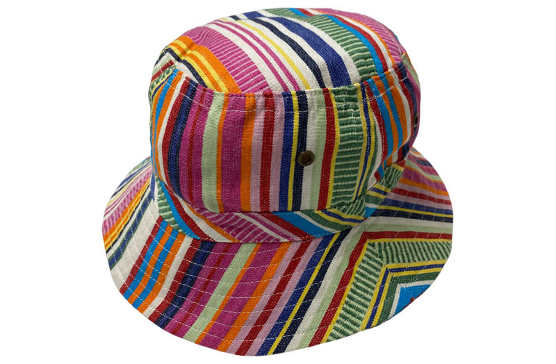 Pink, Green Dobby Weave Striped Bucket Hats - Stripe Sun Hat