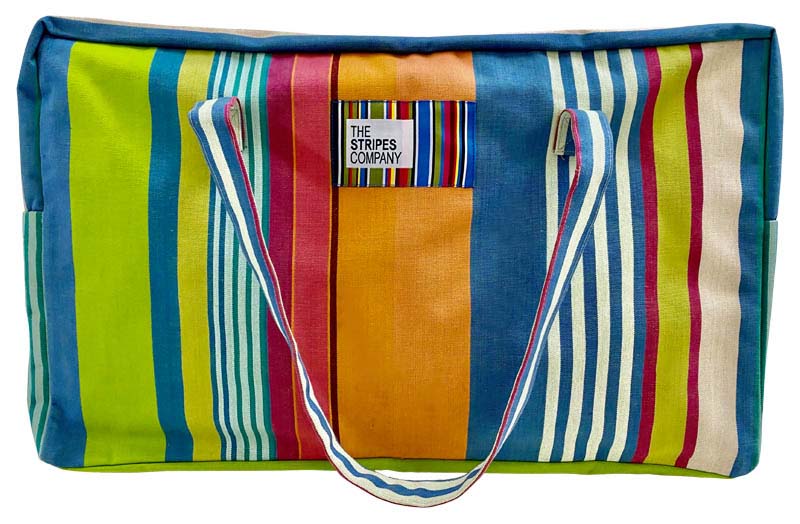 Green, Blue, Terracotta Striped Picnic Mat with Carry Bag 