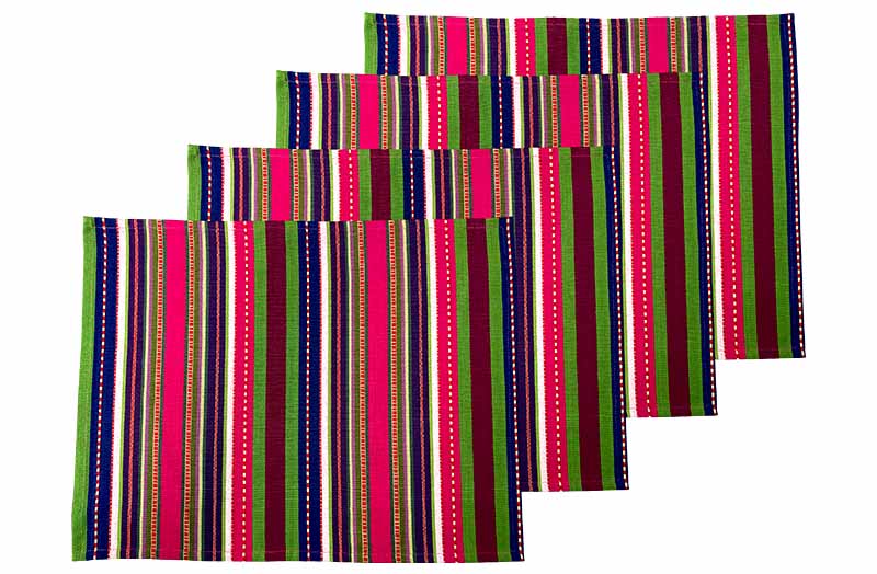 Hot Pink, Green, Purple Stripe Place Mats - Colourful Table Mats set of 4