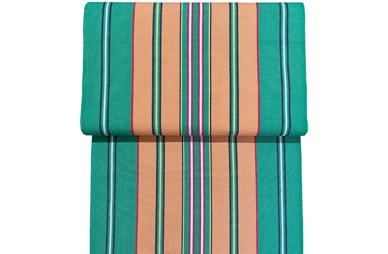 Vintage Green Deckchair Canvas Fabric with Terracotta Stripes