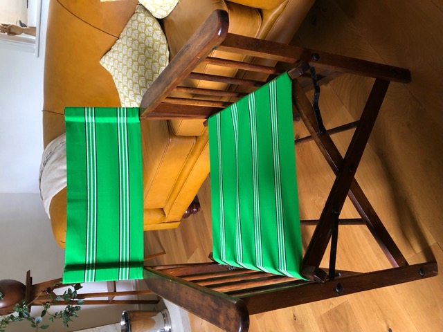directors chair recovered in the stripes company fabric