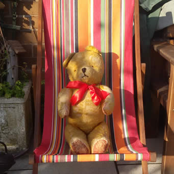 renovated deckchair with stripesco fabric  