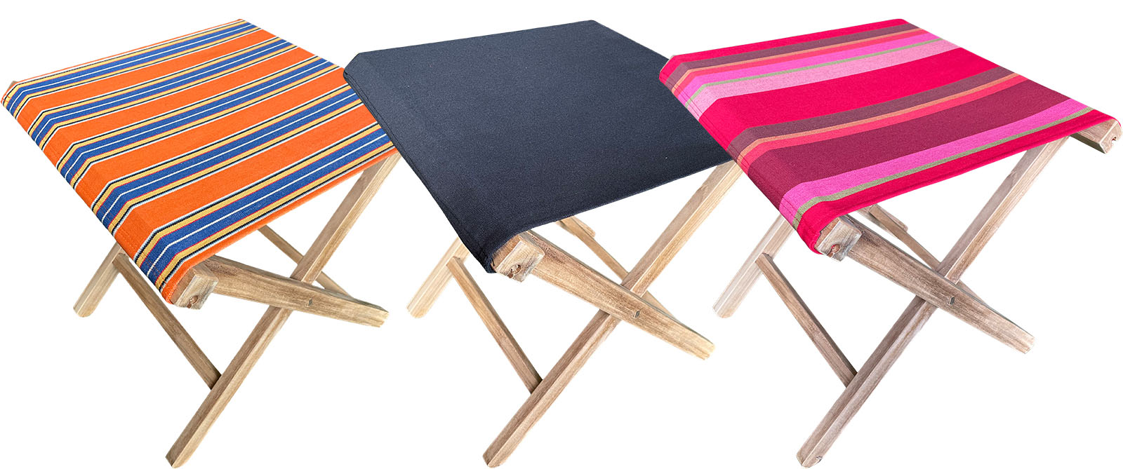 Portable Folding Wooden Stools with Striped Seats 