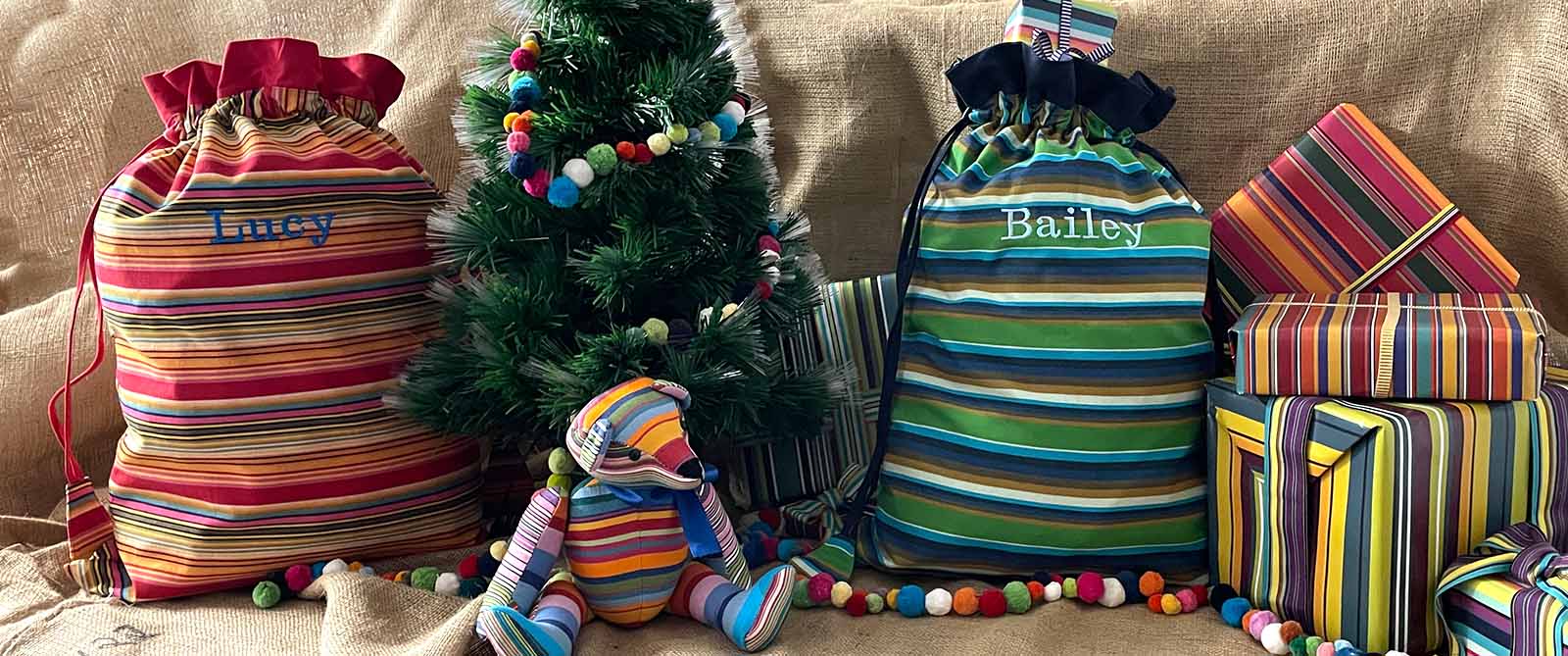 Large Striped Drawstring Bags | Santa Sacks