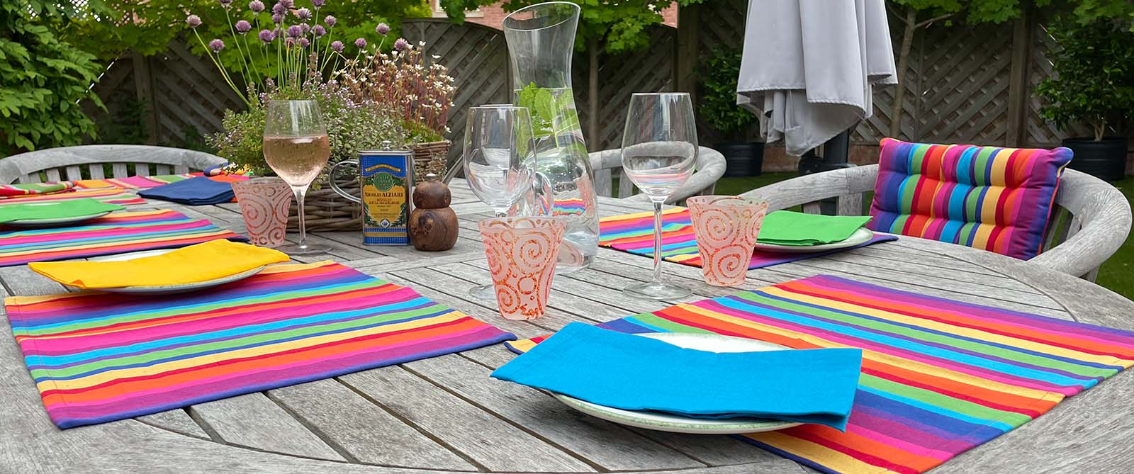Turquoise, White, Black Striped Place Mats - Colourful Table Mats set of 4