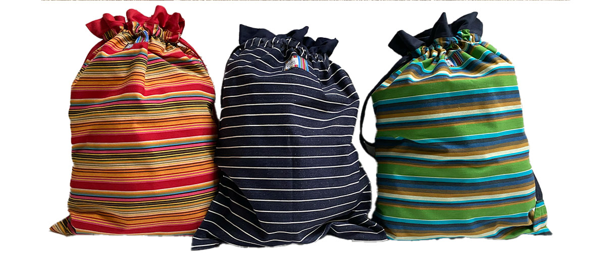 Navy Blue and White Striped Drawstring Storage Bags | Laundry Bags | Kit Bags