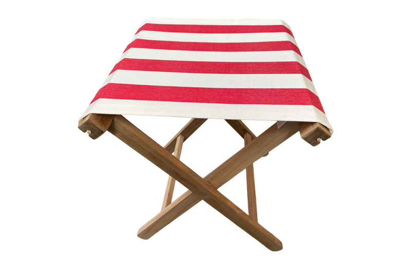 Folding Wooden Stool with Red and White Stripe Seat