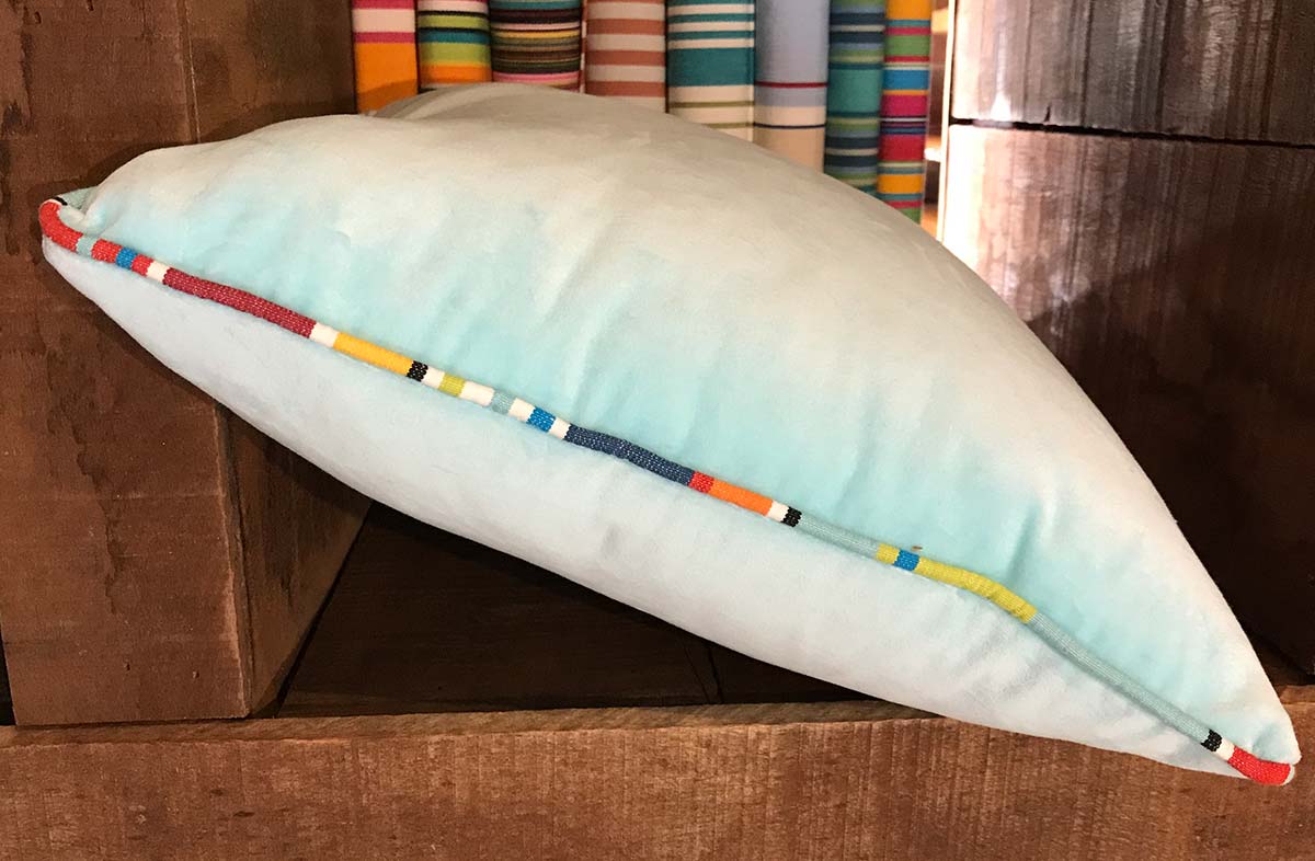 Aqua Velvet Cushion Covers with Stripe Piping