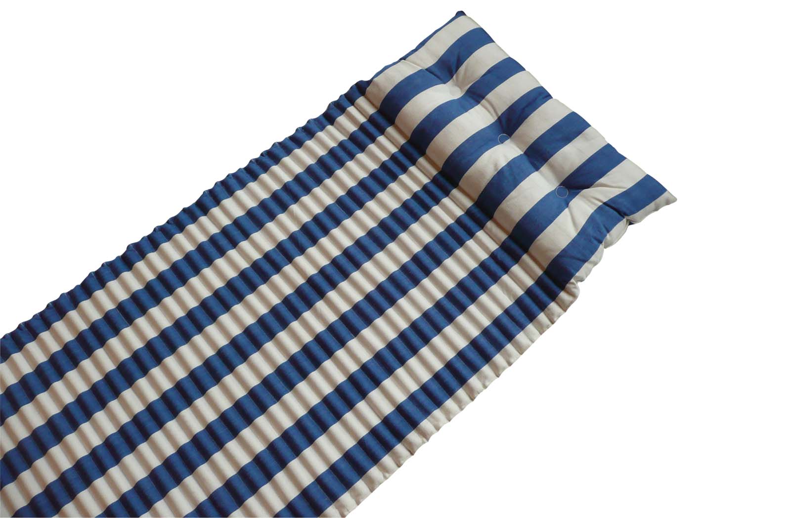 beach mattress with pillow blue and white stripe