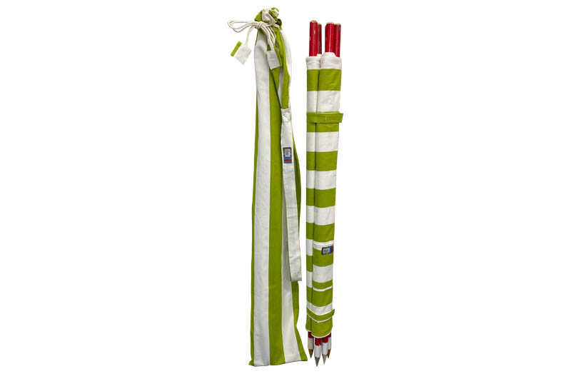 Beach Windbreak Green & White Wide Stripes - with Carry Bag