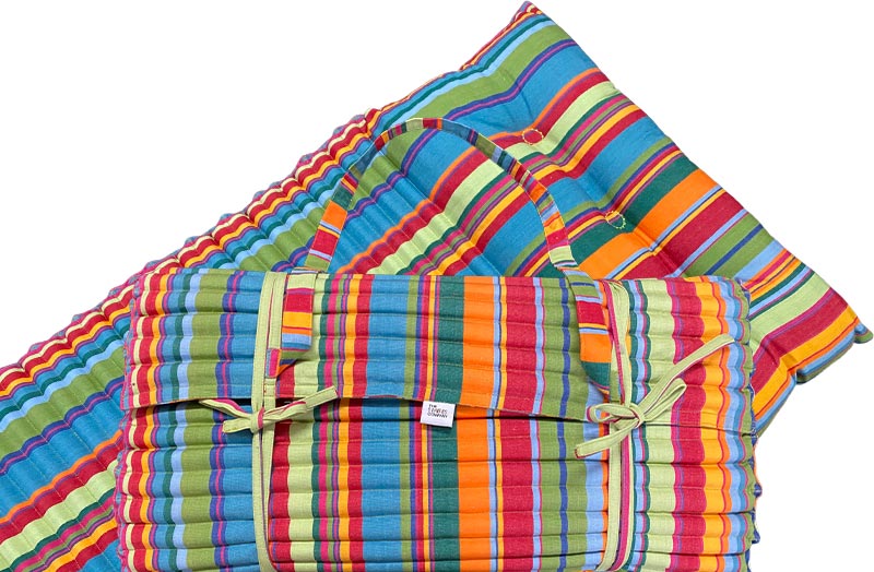 Green, Blue, Red Stripe Beach Mats | Roll Up Beach Mattress with Pillow