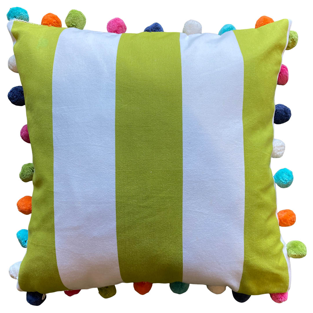 wide stripe cushion lime green and white