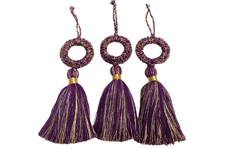 Gold, Purple Circle Top Tassels - Decorative Tassels for Christmas Trees