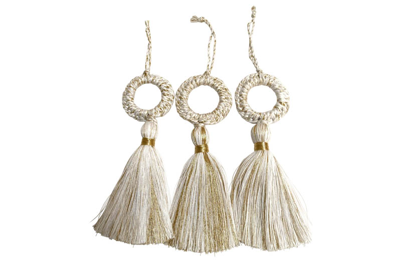 Gold, White Circle Top Tassels - Decorative Tassels for Christmas Trees