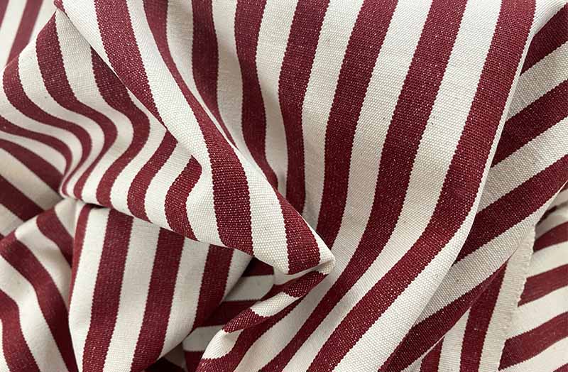 Stripe Fabric with thin 1cm wide Stripes of Morello Red | Narrow Stripe Cotton Fabrics