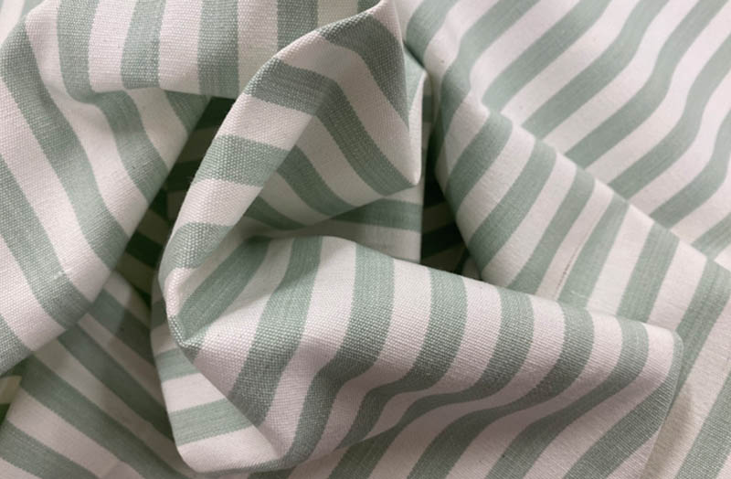 Stripe Fabrics with 1cm wide Celadon Green and White Stripes | Narrow Stripe Cotton Fabrics