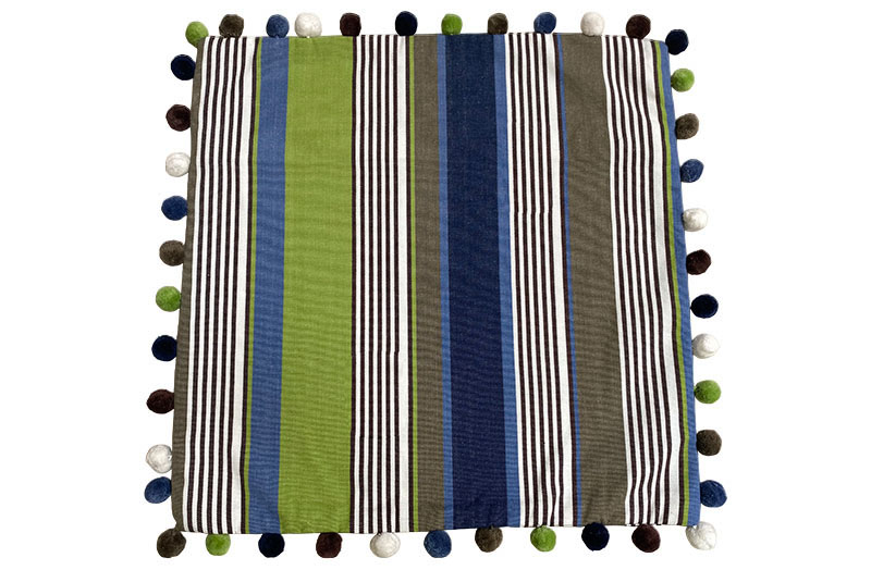 Striped Pompom Cushion Covers - Blue, Lime Green, Khaki Stripe