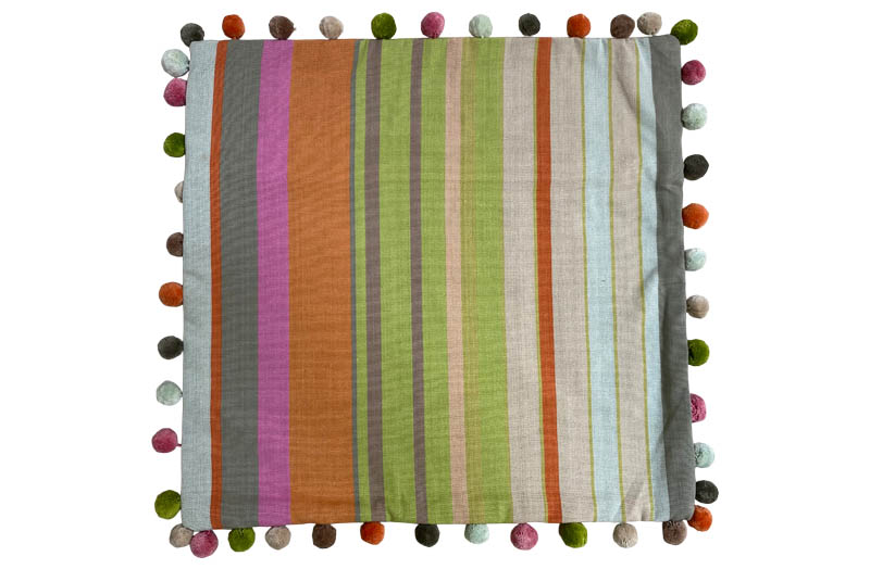 Stone, Pale Green, Terracotta Striped Pompom Cushion Covers