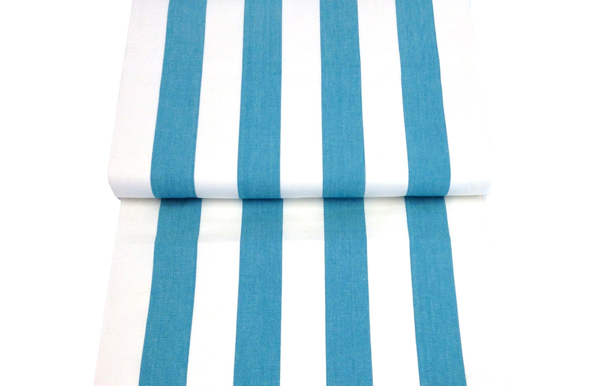 Turquoise White Striped Deckchair Canvas Fabric 