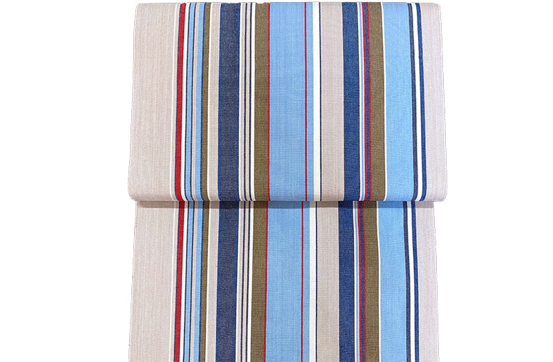 Pale Blue, Grey Stripe Deckchair Canvas Fabric - Trapeze Stripe