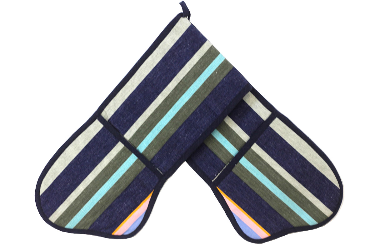 Navy Blue Striped Double Oven Gloves