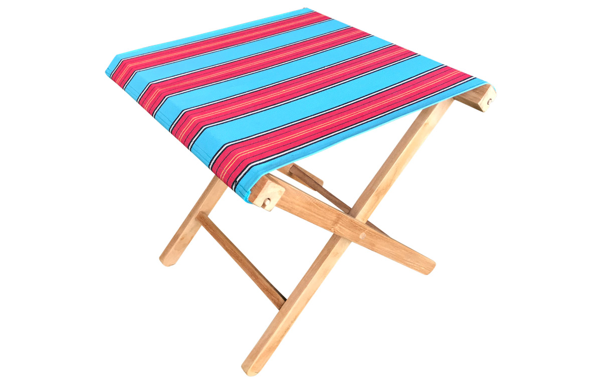 Portable Folding Stools with Striped Seats light blue, red   