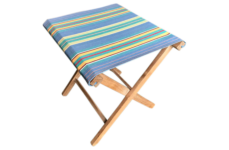 Portable Folding Stools with Sky Blue, Jade Green Stripe Seats