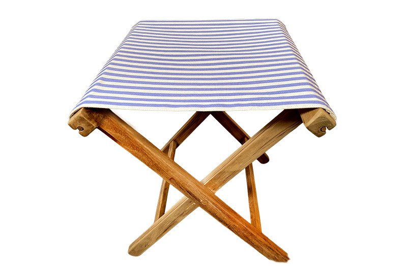 Portable Folding Wooden Stools with Lavender and White Stripe Seat