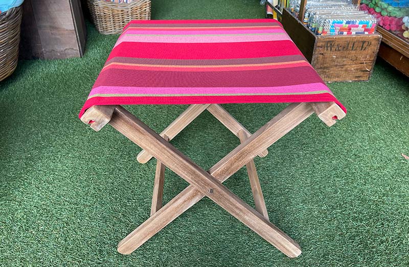Red, Pink, Green Stripe Folding Wooden Stools