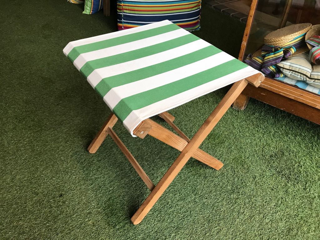 Green and White Folding Stool 
