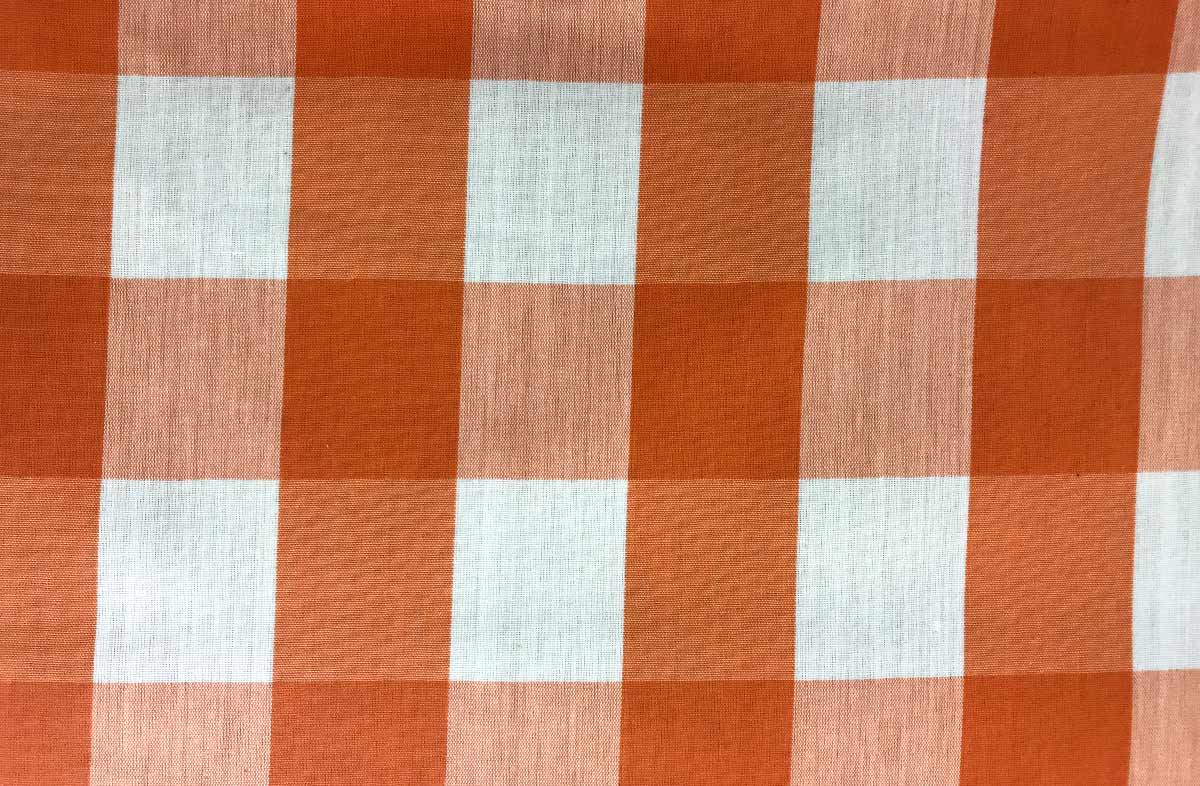 Tangerine Orange  Gingham Oilcloth Fabric |  Wipe Clean Large Check Oilcloth Coated Fabrics 