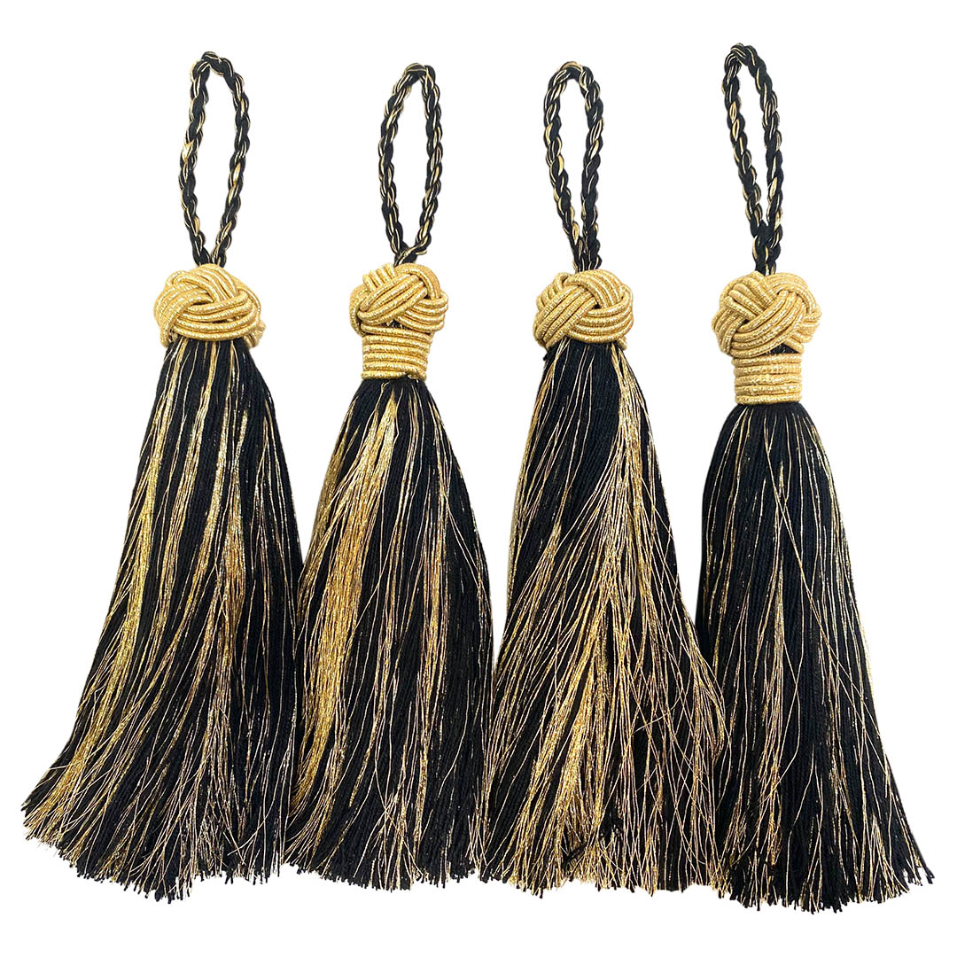 gold and black tassels
