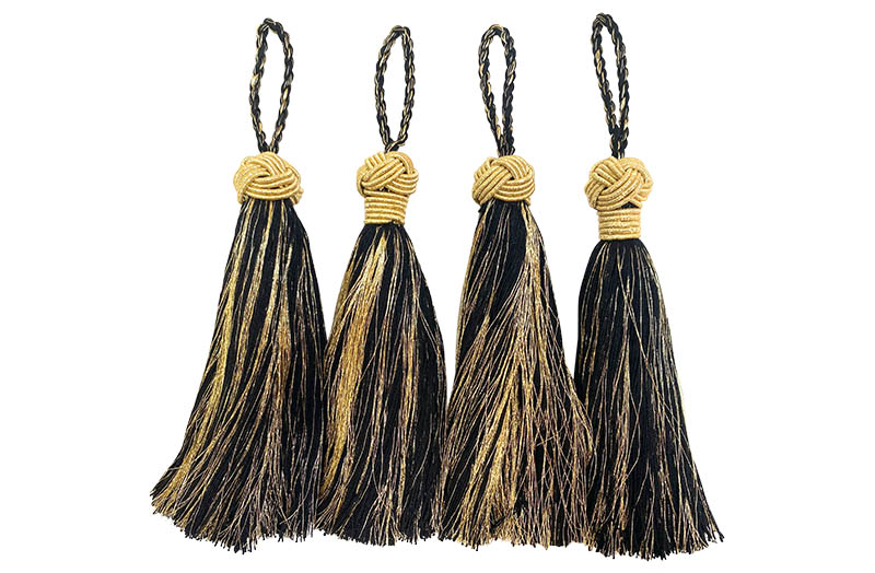 Christmas Turban Top Tassels in Black and Gold