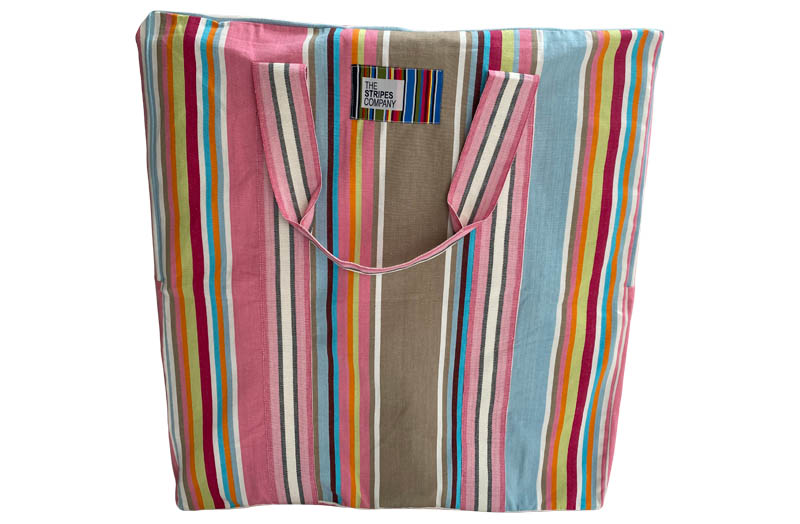 Jumbo Large Storage Bag for Bedding, Cushions, Textiles, Pillows - Pink, Beige Grey, Pale Blue Stripe 