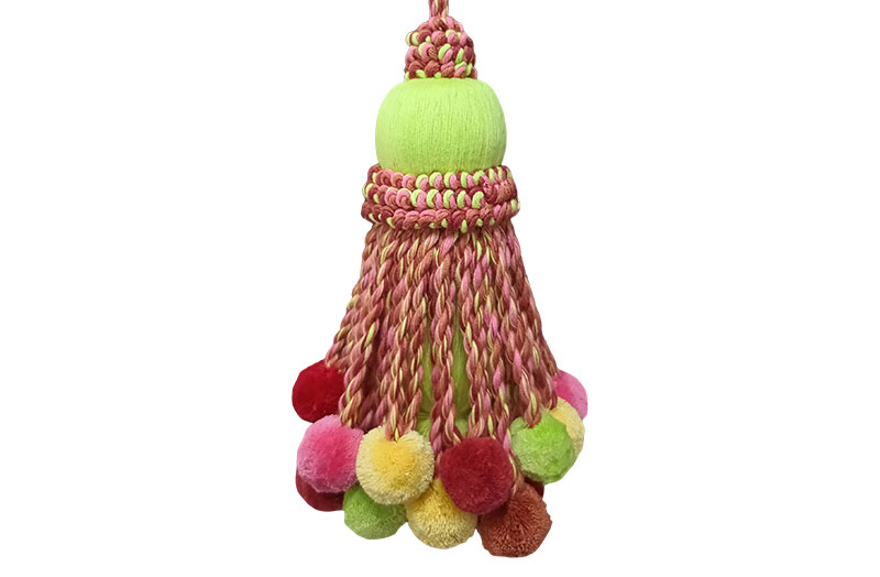Pale Green Jumbo Tassel with Pale Green, Pink, Terracotta Pom Pom Tassels