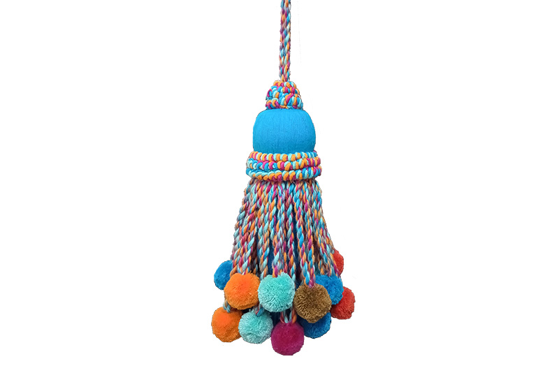 Turquoise Jumbo Tassels with Multi Colour Pompoms