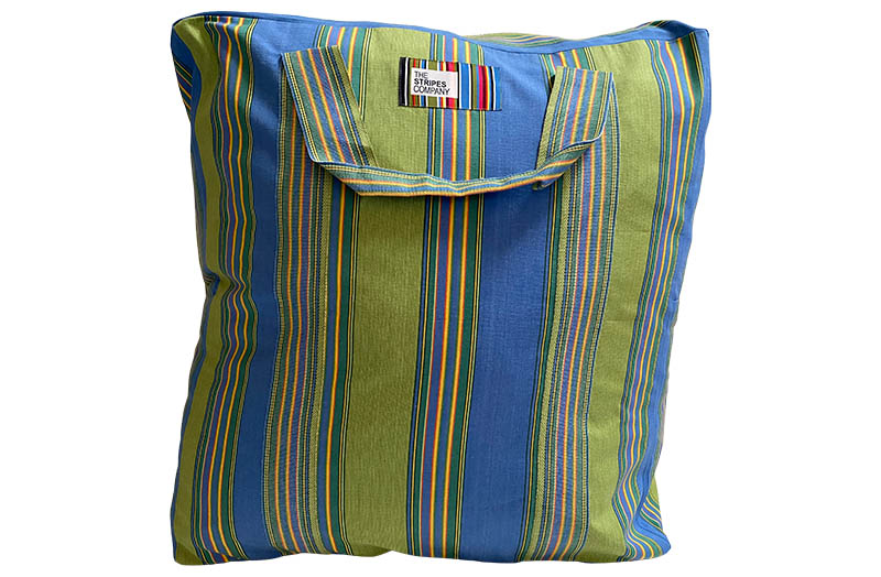 Sky Blue, Lime Green, Yellow Stripe Jumbo Large Storage Bag for Bedding, Cushions, Textiles, Pillows