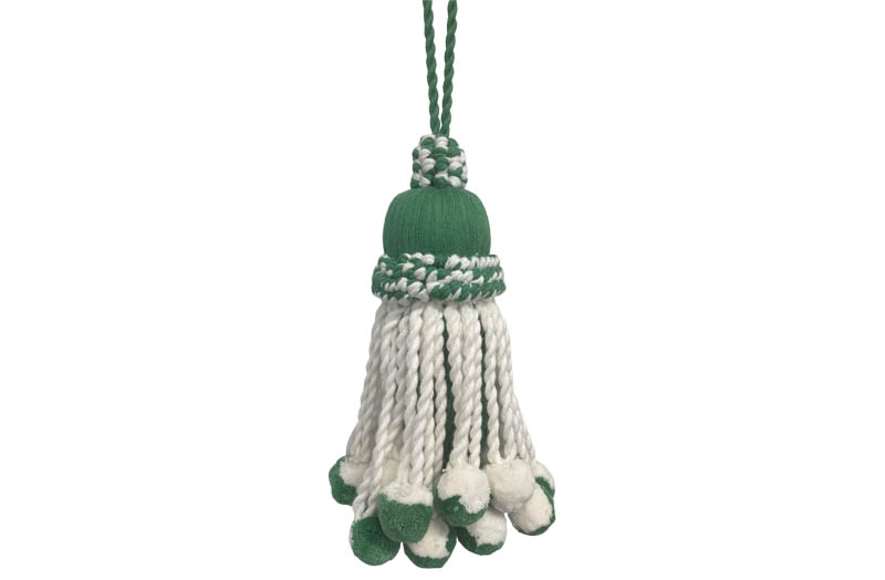 Green and White Jumbo Pom Pom Tassels