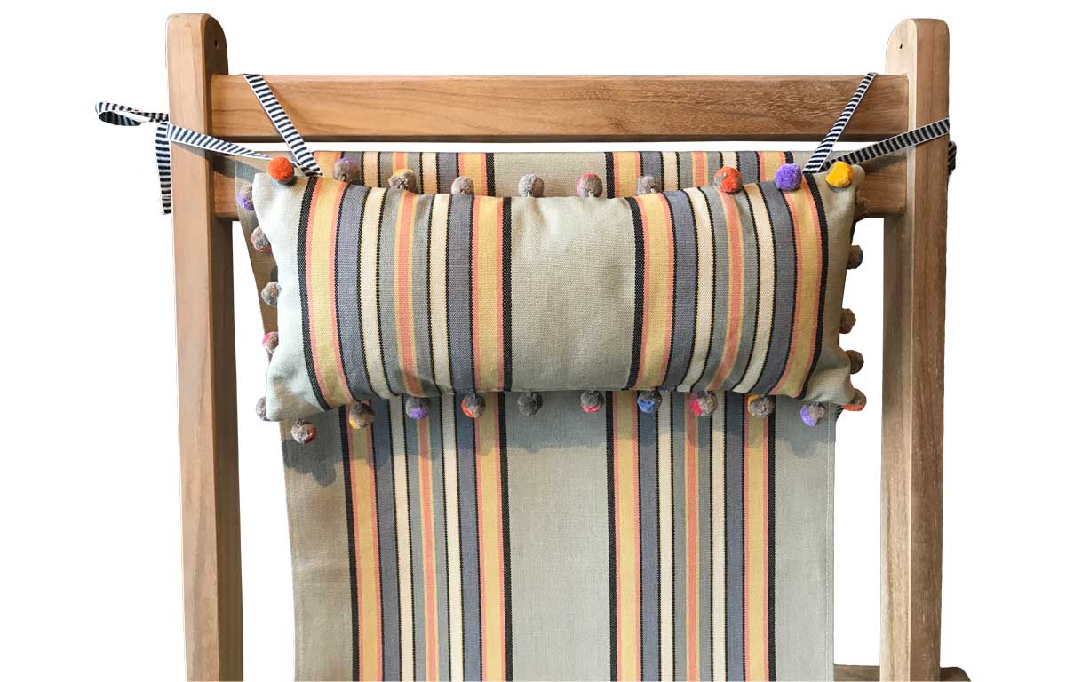 Kickball Vintage Deckchair Headrest Cushions | Tie on Pompom Headrest Pillow khaki, sand, light blue 