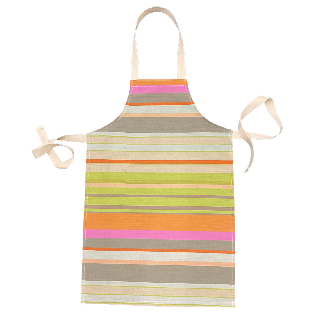 Kids cotton apron stone grey taupe pink green stripes