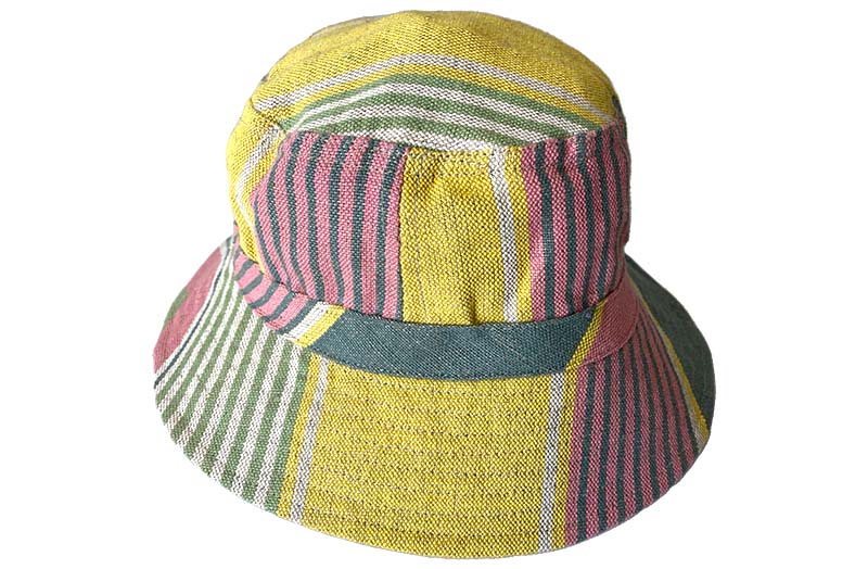 Linen Stripe Bucket Hats - Yellow, Salmon Pink, Sage Green Stripe