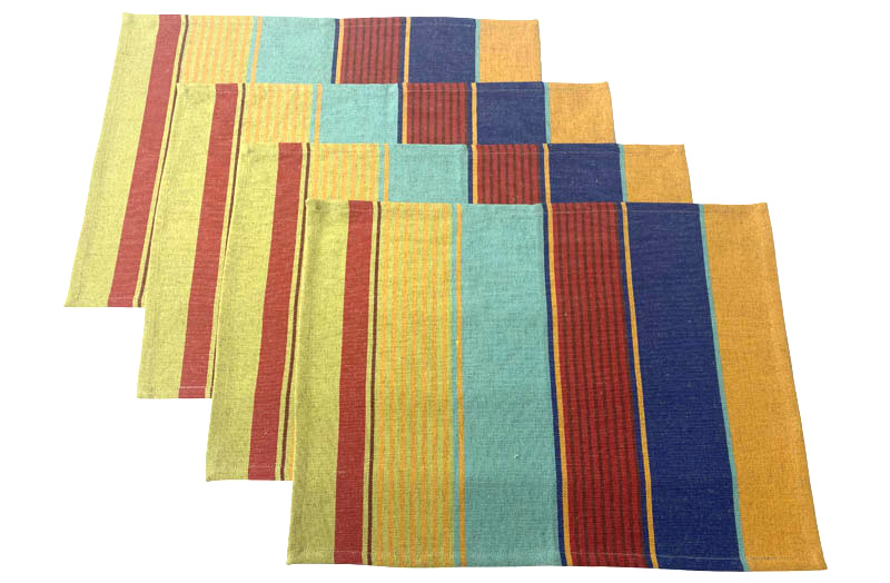 Blue, Sand, Turquoise Striped Linen Place Mats - set of 4