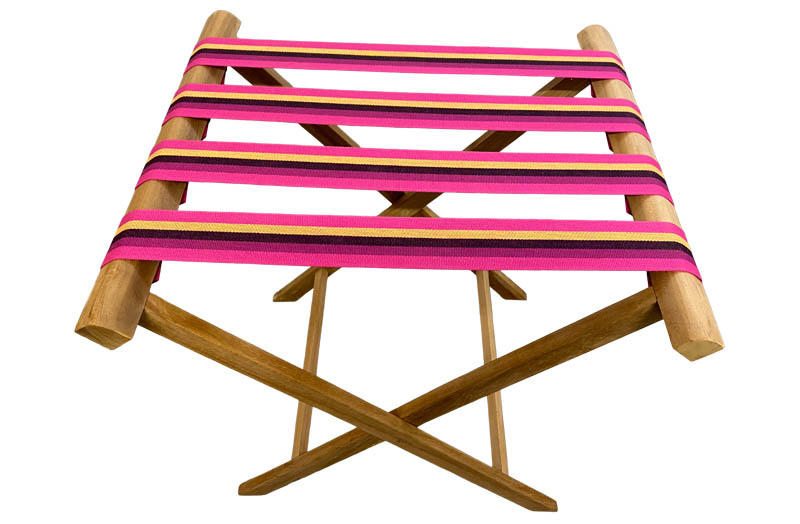 Folding Luggage Racks with Hot Pink Stripe Webbing