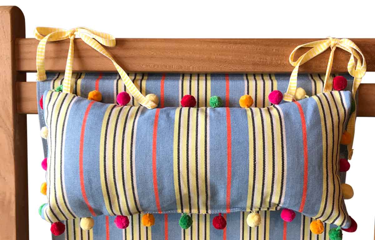 Vintage Sky Blue Stripe Deckchair Headrest Cushions | Tie on Pompom Headrest Pillow