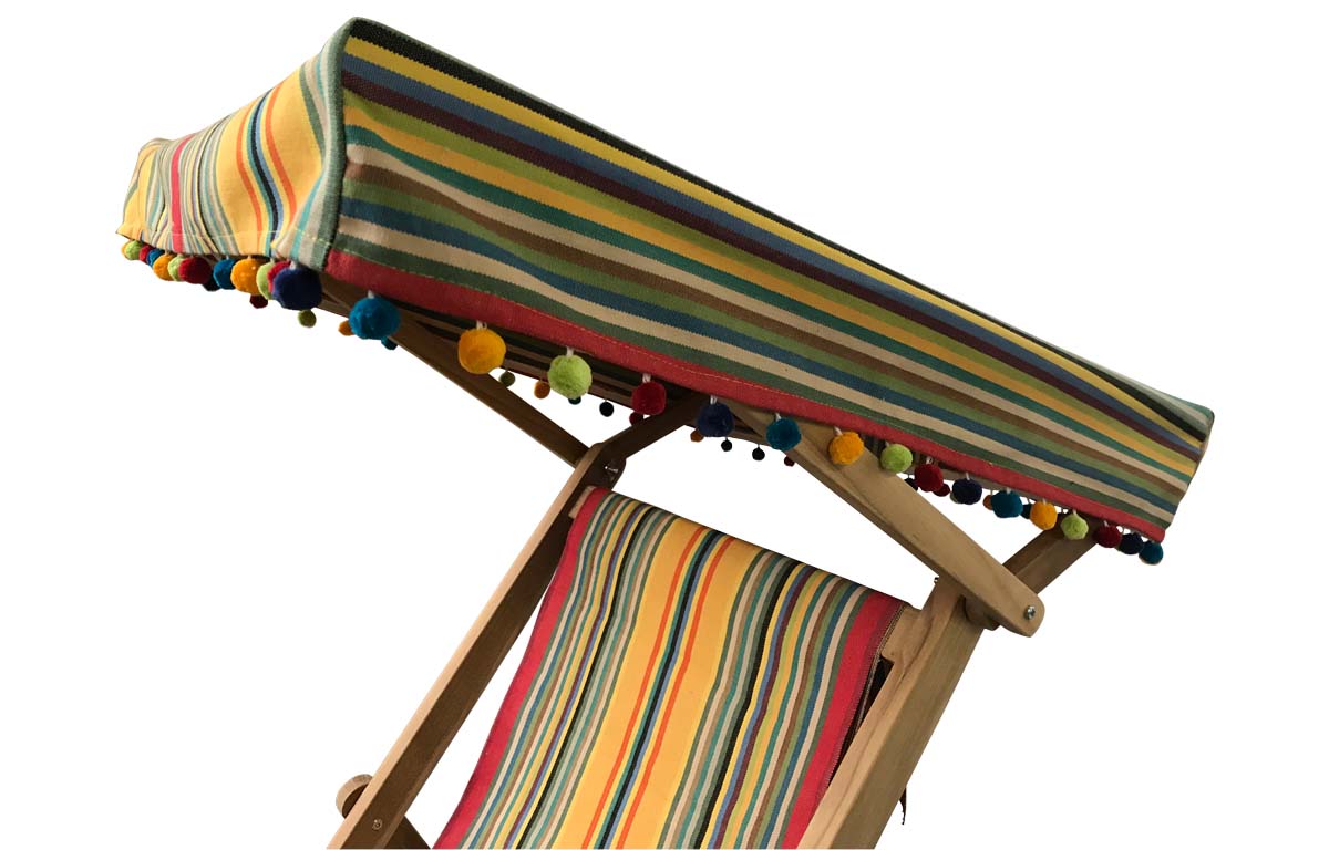 Edwardian Deckchair with Canopy and Footstool medley of colours in narrow stripes  