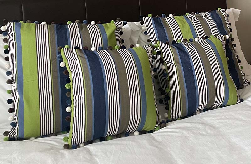 stripe bed cushions grey blue lime