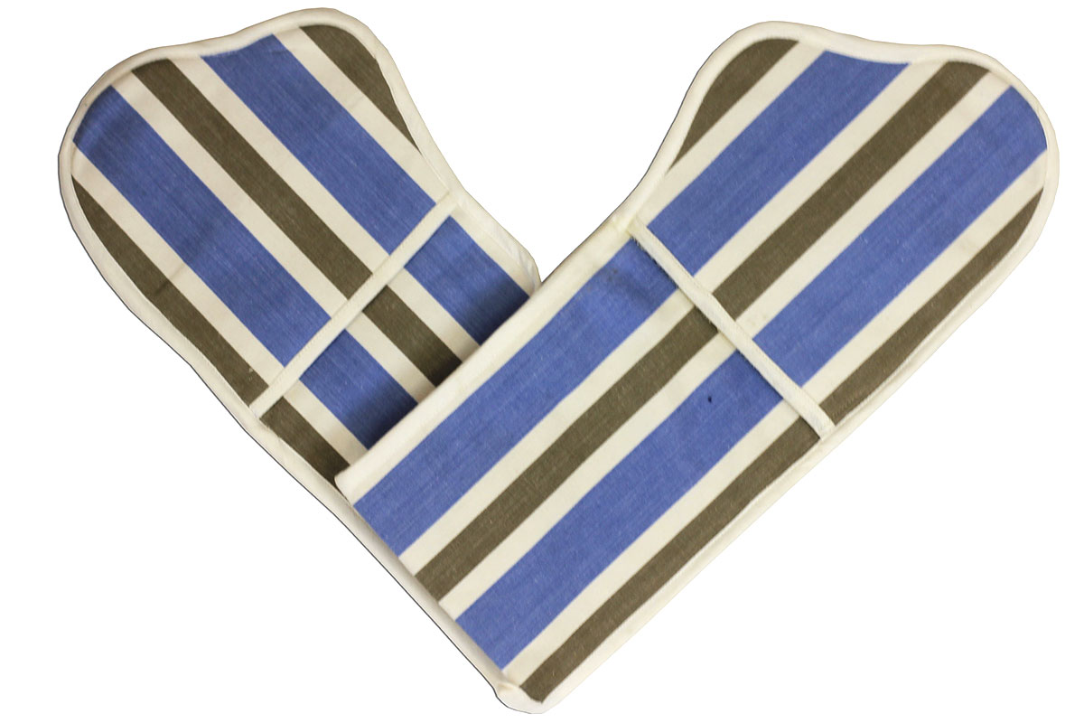 blue beige and white stripe double ovengloves